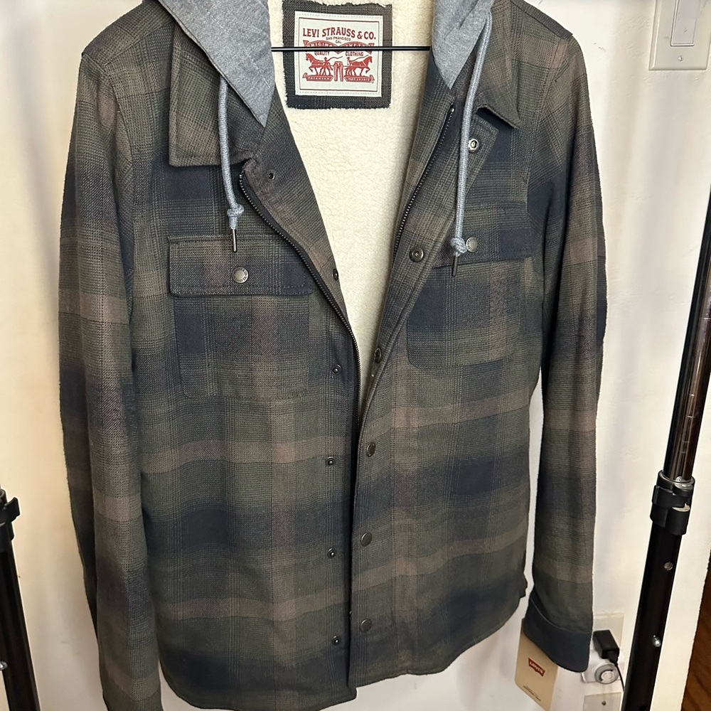 Levi's Men's Charcoal Plaid Shirt Jacket